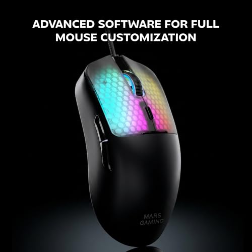 Mars Gaming MM-Viper, Ultraleichter Gaming-Maus 56g, Anpassbares RGB Chroma, Optischer Sensor A825PRO, 12800 DPI, 1000Hz, HUANO Mechanische Schalter, Software, Geflochtener USB-A/USB-C-Kabel, Schwarz Bild 6