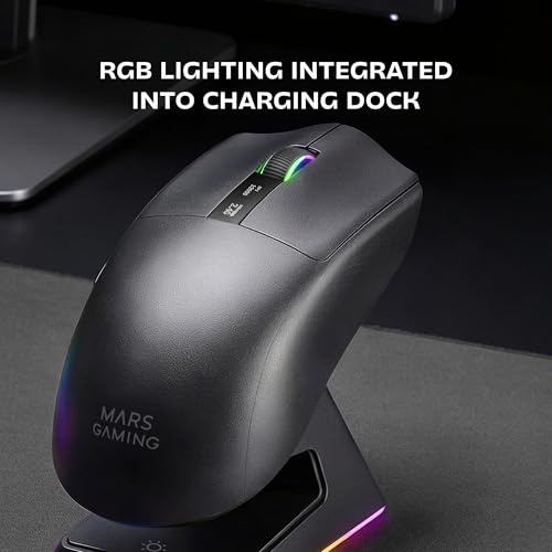 Mars Gaming MMW-Elite, Kabellose Gaming-Maus, Bluetooth 5.4 + 2.4GPRO + Kabel, Optischer Sensor PixArt PAW3311PRO 20000 DPI, Leicht 69g, 6 Tasten, OLED-Display, Magnetische RGB-Ladestation, Schwarz Bild 3