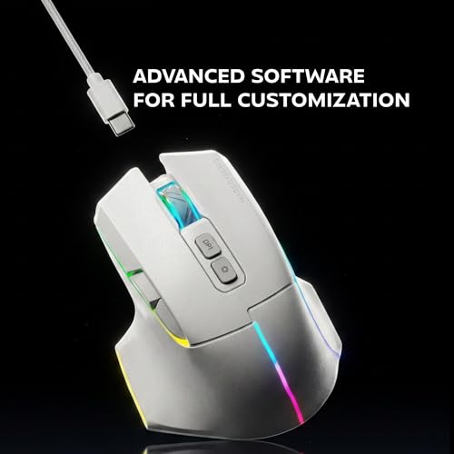 Mars Gaming MMW-Vector, Kabellose Tri-Mode-Gaming-Maus, Bluetooth 5.4 + 2.4GPRO + USB-C-Kabel, Optischer Sensor 12000 DPI, HUANO Schalter, RGB Chroma, 70h Akkulaufzeit, Steuerungssoftware, Weiß Bild 2