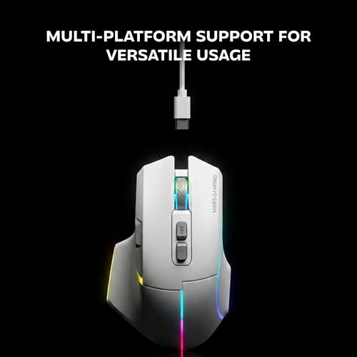 Mars Gaming MMW-Vector, Kabellose Tri-Mode-Gaming-Maus, Bluetooth 5.4 + 2.4GPRO + USB-C-Kabel, Optischer Sensor 12000 DPI, HUANO Schalter, RGB Chroma, 70h Akkulaufzeit, Steuerungssoftware, Weiß Bild 3