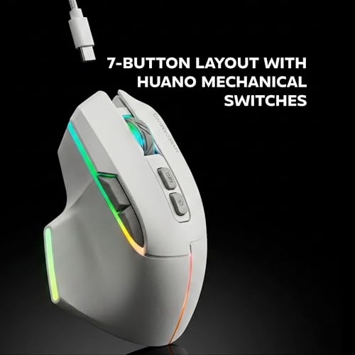 Mars Gaming MMW-Vector, Kabellose Tri-Mode-Gaming-Maus, Bluetooth 5.4 + 2.4GPRO + USB-C-Kabel, Optischer Sensor 12000 DPI, HUANO Schalter, RGB Chroma, 70h Akkulaufzeit, Steuerungssoftware, Weiß Bild 5