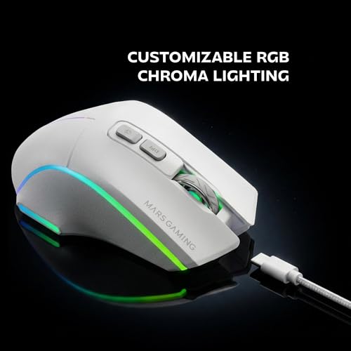 Mars Gaming MMW-Vector, Kabellose Tri-Mode-Gaming-Maus, Bluetooth 5.4 + 2.4GPRO + USB-C-Kabel, Optischer Sensor 12000 DPI, HUANO Schalter, RGB Chroma, 70h Akkulaufzeit, Steuerungssoftware, Weiß Bild 6