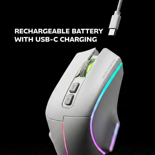 Mars Gaming MMW-Vector, Kabellose Tri-Mode-Gaming-Maus, Bluetooth 5.4 + 2.4GPRO + USB-C-Kabel, Optischer Sensor 12000 DPI, HUANO Schalter, RGB Chroma, 70h Akkulaufzeit, Steuerungssoftware, Weiß Bild 7