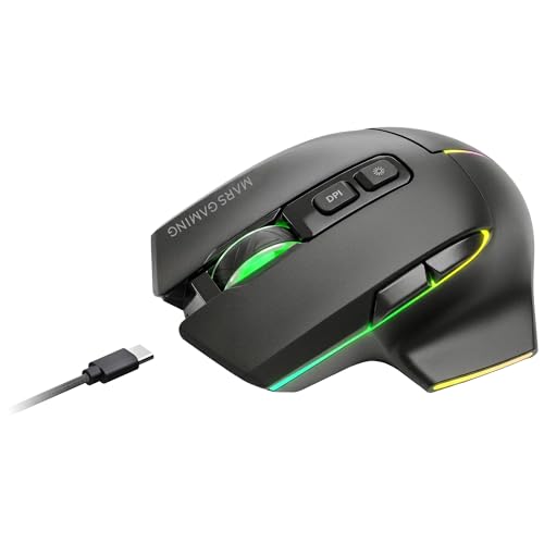 Mars Gaming MMW-Vector, Kabellose Tri-Mode-Gaming-Maus, Bluetooth 5.4 + 2.4GPRO + USB-C-Kabel, Optischer Sensor 12000 DPI, HUANO Schalter, RGB Chroma, 70h Akkulaufzeit, Steuerungssoftware, Schwarz Bild 1