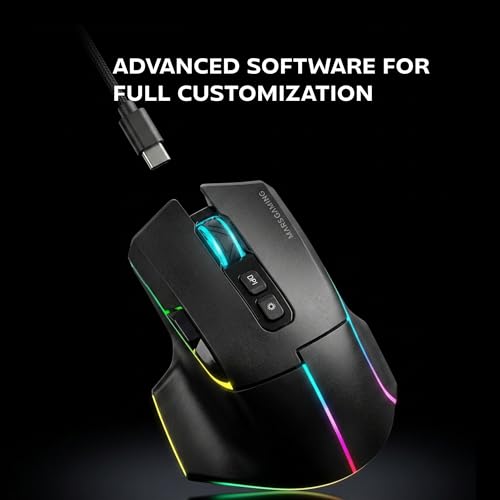 Mars Gaming MMW-Vector, Kabellose Tri-Mode-Gaming-Maus, Bluetooth 5.4 + 2.4GPRO + USB-C-Kabel, Optischer Sensor 12000 DPI, HUANO Schalter, RGB Chroma, 70h Akkulaufzeit, Steuerungssoftware, Schwarz Bild 2