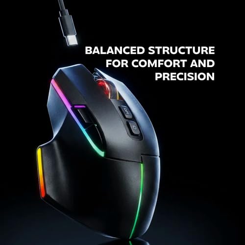 Mars Gaming MMW-Vector, Kabellose Tri-Mode-Gaming-Maus, Bluetooth 5.4 + 2.4GPRO + USB-C-Kabel, Optischer Sensor 12000 DPI, HUANO Schalter, RGB Chroma, 70h Akkulaufzeit, Steuerungssoftware, Schwarz Bild 7