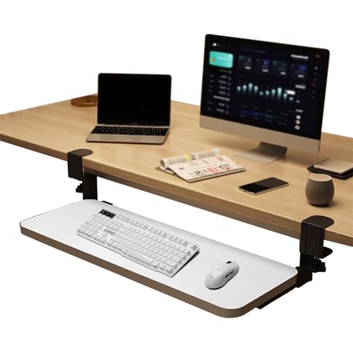 Tastaturablage unter dem Schreibtisch, ausziehbare Ablage mit Maus, ideal für Gaming und Büro, 75 x 24 cm, Weiß Bild 1