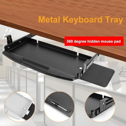 Verstellbare Tastaturablage unter dem Schreibtisch, Metall, ausziehbar, mit Maus-Plattform, Cuter Schreibtischverlängerung für Home Office und Gaming Setup Bild 3