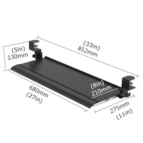 Verstellbare Tastaturablage mit C-Klemmstütze, 68 x 27 cm, ausziehbar unter dem Schreibtisch, für Tisch-Ping und Maus, perfekt für Home Office und Gaming Bild 2