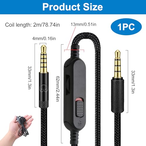 Headset Kabel Ersatz für Logitech G433 233 Gpro pro x, 3,5 mm Kopfhörer Audiokabel Gaming Headset Lautstärke Mikrofonsteuerung Kabel 2m, Klinke Audio Ersatzkabel Geflochten Bild 2