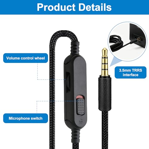 Headset Kabel Ersatz für Logitech G433 233 Gpro pro x, 3,5 mm Kopfhörer Audiokabel Gaming Headset Lautstärke Mikrofonsteuerung Kabel 2m, Klinke Audio Ersatzkabel Geflochten Bild 3