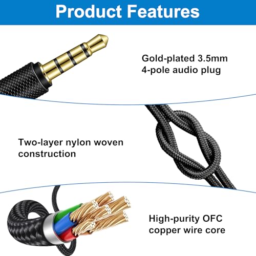 Headset Kabel Ersatz für Logitech G433 233 Gpro pro x, 3,5 mm Kopfhörer Audiokabel Gaming Headset Lautstärke Mikrofonsteuerung Kabel 2m, Klinke Audio Ersatzkabel Geflochten Bild 4