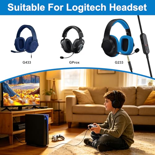 Headset Kabel Ersatz für Logitech G433 233 Gpro pro x, 3,5 mm Kopfhörer Audiokabel Gaming Headset Lautstärke Mikrofonsteuerung Kabel 2m, Klinke Audio Ersatzkabel Geflochten Bild 5