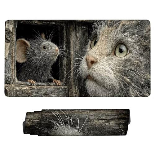 Gaming Mauspad XXL 1200 x 600mm, Mauspad Katze Mousepad Maus Schreibtischunterlage mit 3MM Genähten Kanten Fransenfreie, WassXerdicht Gaming Mousepad für PC, Laptop, Geschenke für Frauen -lsy2603AR Bild 2