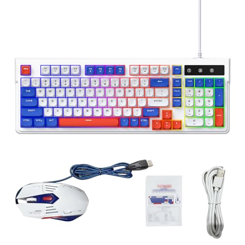 Gaming-Tastatur und Maus-Kombination, RGB-hintergrundbeleuchtete Kabelgebundene Tastatur, 98 Tasten, Kompaktes Layout-Eingabegerät mit Leisem Tippen, Ideal für Laptop-Computer 98SE ME 2000 Bild 1