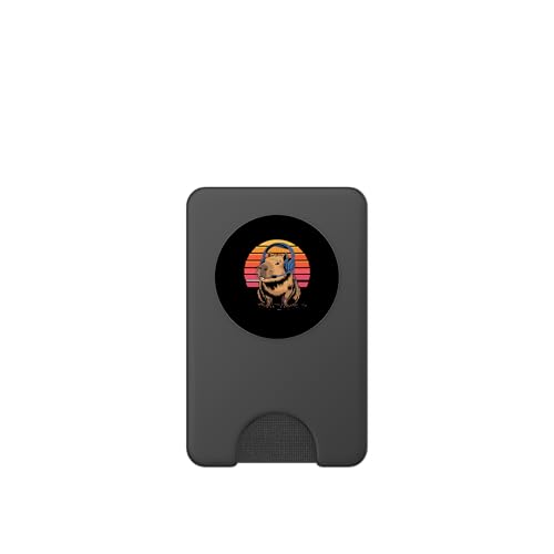 Retro Sunset Gaming Capybara mit Headset PopSockets PopWallet für MagSafe Bild 2