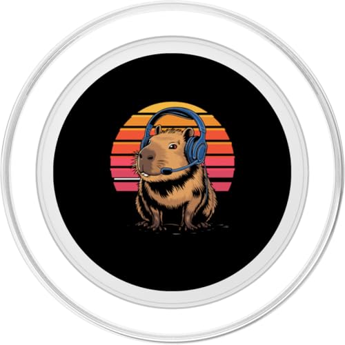 Retro Sunset Gaming Capybara mit Headset PopSockets PopGrip für MagSafe Bild 2
