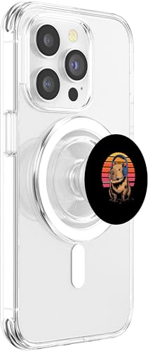 Retro Sunset Gaming Capybara mit Headset PopSockets PopGrip für MagSafe Bild 4