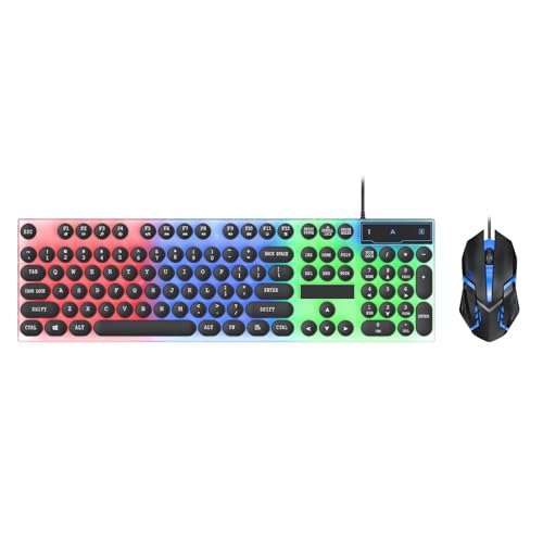 Cryfokt Farbenfrohe Kombination aus Tastatur und Maus mit RGB-Hintergrundbeleuchtung, 104-Tasten-Layout, 6-Tasten-Anti-Ghosting, für Intensive Gaming-Sessions, 1,3-Zoll-Tastaturgröße (Black) Bild 1