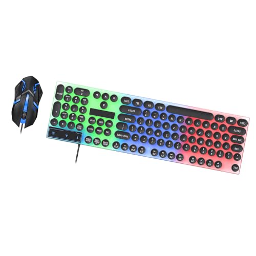 Cryfokt Farbenfrohe Kombination aus Tastatur und Maus mit RGB-Hintergrundbeleuchtung, 104-Tasten-Layout, 6-Tasten-Anti-Ghosting, für Intensive Gaming-Sessions, 1,3-Zoll-Tastaturgröße (Black) Bild 2