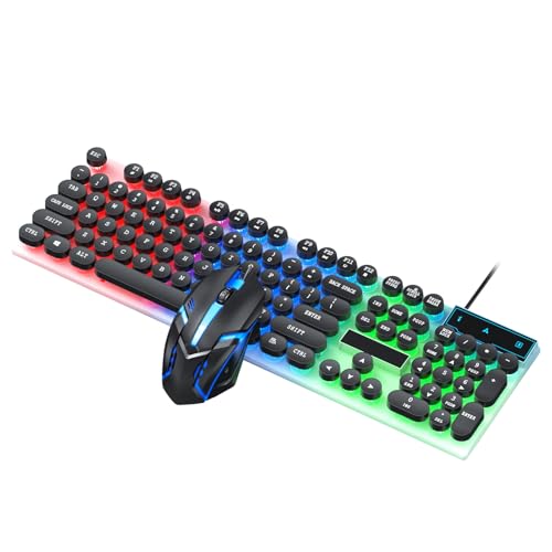 Cryfokt Farbenfrohe Kombination aus Tastatur und Maus mit RGB-Hintergrundbeleuchtung, 104-Tasten-Layout, 6-Tasten-Anti-Ghosting, für Intensive Gaming-Sessions, 1,3-Zoll-Tastaturgröße (Black) Bild 4