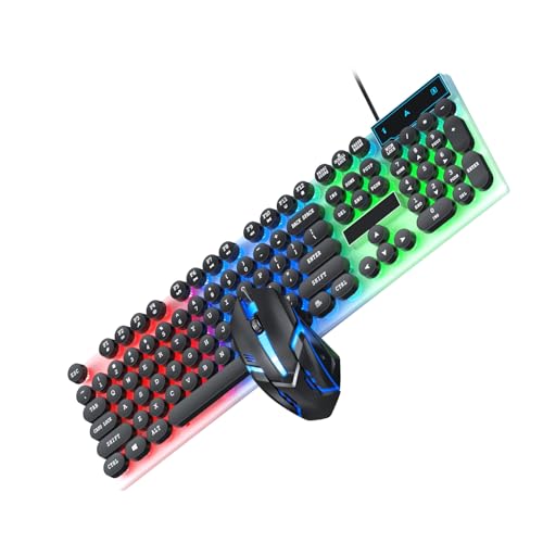 Cryfokt Farbenfrohe Kombination aus Tastatur und Maus mit RGB-Hintergrundbeleuchtung, 104-Tasten-Layout, 6-Tasten-Anti-Ghosting, für Intensive Gaming-Sessions, 1,3-Zoll-Tastaturgröße (Black) Bild 5