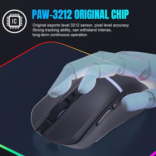 Cuifati Kabellose Gaming-Maus, 6 Programmierbare Tasten, 7200 DPI, 3 Modi, Kabelgebunden, 2,4 G BT5.3 mit RGB-Hintergrundbeleuchtung für PC, Laptop, Tablet, Notebook (Black) Bild 6