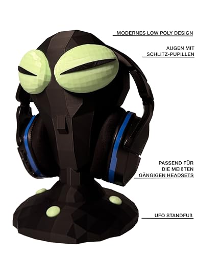 Generisch Alien Headset Halter – Glow in the Dark – Low Poly Design - Gaming Kopfhörerhalter – Sci-Fi Deko – Headphone Stand für Gaming Setup Bild 3