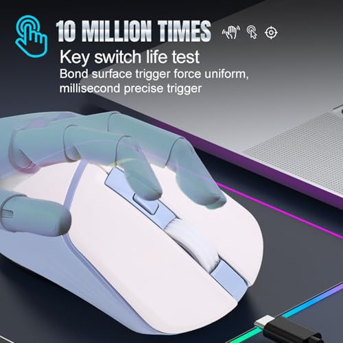 Bewinner Kabellose Gaming-Maus, Kabelgebunden, 2,4 G, Bluetooth 5,3, RGB, 7200 DPI, Optischer USB-Empfänger, 6 Programmierbare Tasten, Maus für PC, Laptop, Tablet, Ergonomisches (Weiß Blau) Bild 4