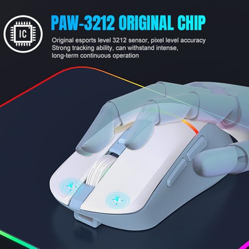 Bewinner Kabellose Gaming-Maus, Kabelgebunden, 2,4 G, Bluetooth 5,3, RGB, 7200 DPI, Optischer USB-Empfänger, 6 Programmierbare Tasten, Maus für PC, Laptop, Tablet, Ergonomisches (Weiß Blau) Bild 5