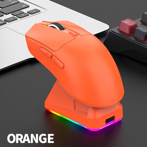 Leichte Gaming-Maus, RGB 3-Modus, Kabelgebunden, 2,4 G BT, 12000 DPI, 7 Programmierbare Tasten mit Schnell Aufladbarer Magnetbasis, für PC-Gamer und den Einsatz Im Büro (ORANGE) Bild 7
