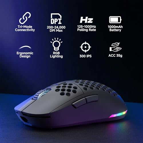 Dierya DK61se 60% Gaming Tastatur (Red Linear Switch, Anti-Ghosting, USB-C, US-Layout, schwarz) + M1 Wireless Maus (24k DPI, 90g, 6 Tasten, RGB, 180h Akku, 2.4G/BT/USB-C, schwarz) für PC Windows Bild 5