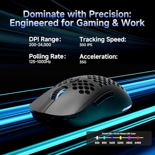 Dierya DK61se 60% Gaming Tastatur (Red Linear Switch, Anti-Ghosting, USB-C, US-Layout, schwarz) + M1 Wireless Maus (24k DPI, 90g, 6 Tasten, RGB, 180h Akku, 2.4G/BT/USB-C, schwarz) für PC Windows Bild 7