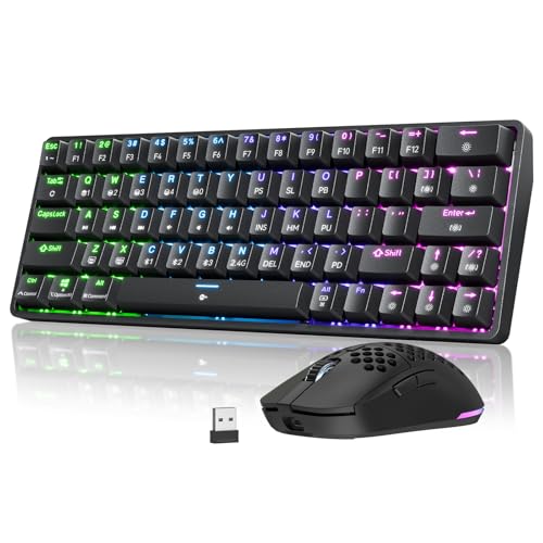 Dierya DK63 60% Kabellose Mechanische Tastatur (Red Switch, RGB, Schwarz) + M1 Kabellose Gaming Maus (24k DPI, 90g, 6 Tasten, 180h, Schwarz) für PC Bild 1