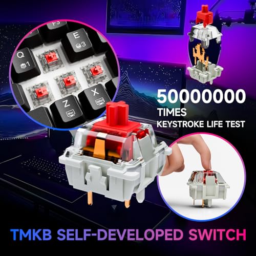 Dierya DK63 60% Kabellose Mechanische Tastatur (Red Switch, RGB, Schwarz) + M1 Kabellose Gaming Maus (24k DPI, 90g, 6 Tasten, 180h, Schwarz) für PC Bild 4