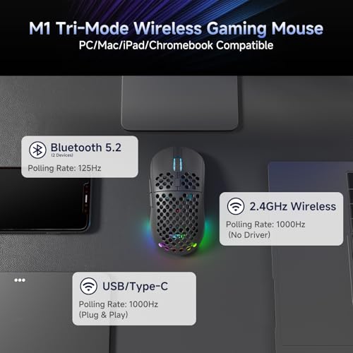 Dierya DK63 60% Kabellose Mechanische Tastatur (Red Switch, RGB, Schwarz) + M1 Kabellose Gaming Maus (24k DPI, 90g, 6 Tasten, 180h, Schwarz) für PC Bild 6