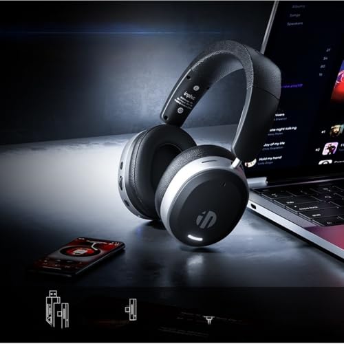 Eawfgtuw INPHIC H9 Kabelloses Gaming-Headset mit Mikrofon, 7.1-Surround-Sound, 50-mm-Treiber, BT 5.3/2.4G/USB-C für PC-Konsole, Mobile, Geräuschunterdrückung, Protein-Leder-Ohrpolster, Schwarz (Braun) Bild 3