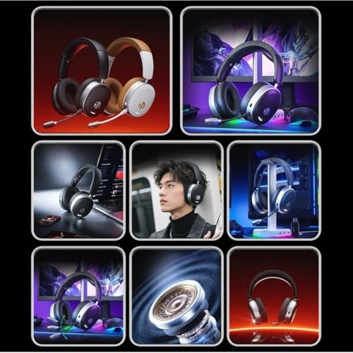Eawfgtuw INPHIC H9 Kabelloses Gaming-Headset mit Mikrofon, 7.1-Surround-Sound, 50-mm-Treiber, BT 5.3/2.4G/USB-C für PC-Konsole, Mobile, Geräuschunterdrückung, Protein-Leder-Ohrpolster, Schwarz (Braun) Bild 4