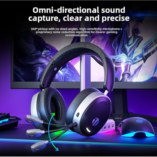 Eawfgtuw INPHIC H9 Kabelloses Gaming-Headset mit Mikrofon, 7.1-Surround-Sound, 50-mm-Treiber, BT 5.3/2.4G/USB-C für PC-Konsole, Mobile, Geräuschunterdrückung, Protein-Leder-Ohrpolster, Schwarz (Braun) Bild 6