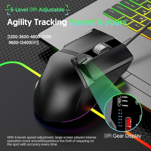LICAEVEY RGB-Gaming-Maus, Ergonomische Kabelgebundene Maus mit 7 Beleuchtungsmodi und 11 Programmierbaren Tasten, Einstellbare DPI 1200 Bis 12400, für PC-Gaming und Wettkampfspiele Bild 5