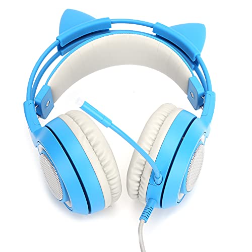 Cat Ear Headset mit LED-Licht – Hochwertiger Kabelgebundener Gaming-Kopfhörer für/One/PC/Mobiltelefon (Blau) Bild 1