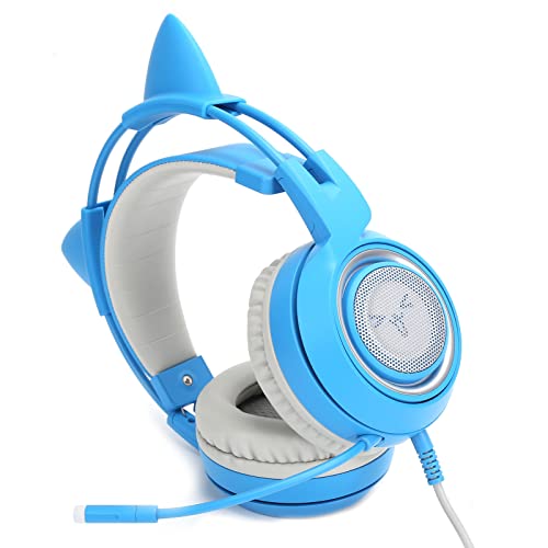 Cat Ear Headset mit LED-Licht – Hochwertiger Kabelgebundener Gaming-Kopfhörer für/One/PC/Mobiltelefon (Blau) Bild 4