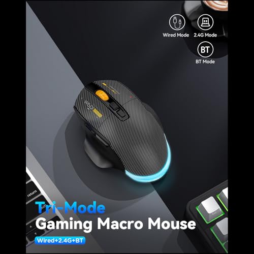 Kabellose Gaming-Maus, Kabelgebunden, 2,4 G, Bluetooth, 3 Modi, Ergonomische Maus, 12800 DPI Einstellbar, 7 Programmierbare Tasten, 5 RGB-Lichteffekte, für PC (Black) Bild 2