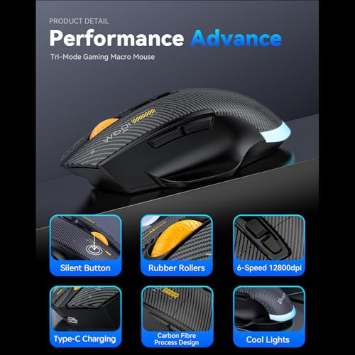 Kabellose Gaming-Maus, Kabelgebunden, 2,4 G, Bluetooth, 3 Modi, Ergonomische Maus, 12800 DPI Einstellbar, 7 Programmierbare Tasten, 5 RGB-Lichteffekte, für PC (Black) Bild 6