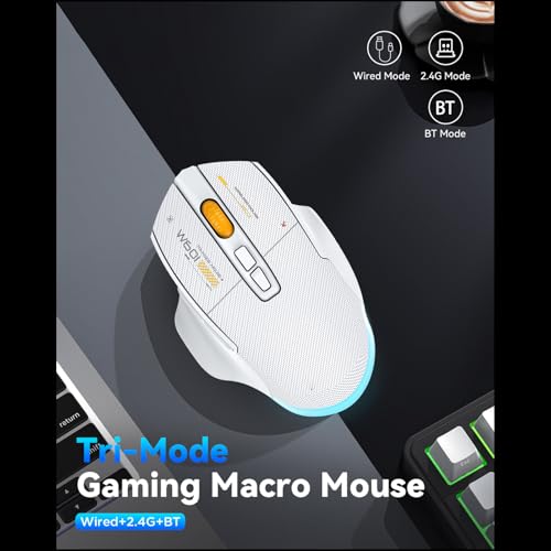 Kabellose Gaming-Maus, Kabelgebundene BT 2,4 G 2,4 G Gaming-Maus mit 12800 DPI, 7 Programmierbaren Tasten, 5 RGB-Modi, 500 MAh, für -Arbeiten (White) Bild 2