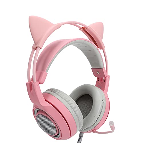 7.1-Kanal-Headset-Mikrofon mit Rosa Licht für E-Sport-Spiele, Reduziert Geräusche für Komfortable Klangsteuerung, USB-kabelgebundene Gaming-Kopfhörer für Gamer (Rosa) Bild 1