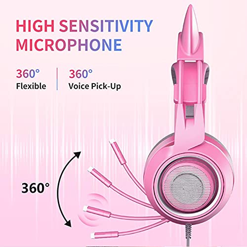 7.1-Kanal-Headset-Mikrofon mit Rosa Licht für E-Sport-Spiele, Reduziert Geräusche für Komfortable Klangsteuerung, USB-kabelgebundene Gaming-Kopfhörer für Gamer (Rosa) Bild 3