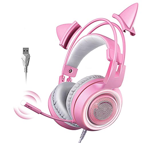 7.1-Kanal-Headset-Mikrofon mit Rosa Licht für E-Sport-Spiele, Reduziert Geräusche für Komfortable Klangsteuerung, USB-kabelgebundene Gaming-Kopfhörer für Gamer (Rosa) Bild 6