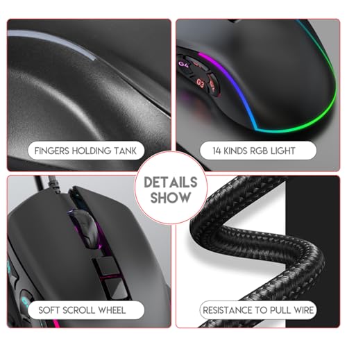 Kabelgebundene Gaming-Maus, 800–12800, 6 Einstellbare DPI-Stufen, 10 Programmierbare Tasten, 14 RGB-Hintergrundbeleuchtungsmodi, Leicht, Ergonomisch, für Laptop, PC Bild 6