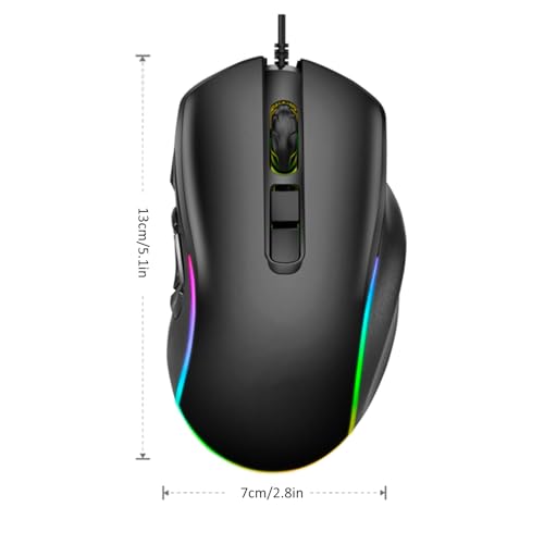 Kabelgebundene Gaming-Maus, 800–12800, 6 Einstellbare DPI-Stufen, 10 Programmierbare Tasten, 14 RGB-Hintergrundbeleuchtungsmodi, Leicht, Ergonomisch, für Laptop, PC Bild 7